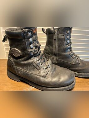 Harley Davidson Black Waterproof Motorcycle Boots Men’s 9.5 Lace up & Zipper